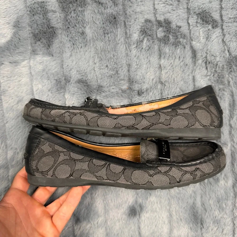 Coach Olive Loafers Womens 7.5B Black Signature Jacquard Driver Moc Toe Shoes